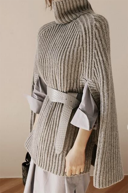 xakxx xakxx-Casual Street Solid Patchwork Turtleneck Tops Sweater (Without Belt)(4 Colors)