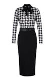 Fashion Casual Print Patchwork With Belt Turndown Collar Long Sleeve Dresses(9 Colors)