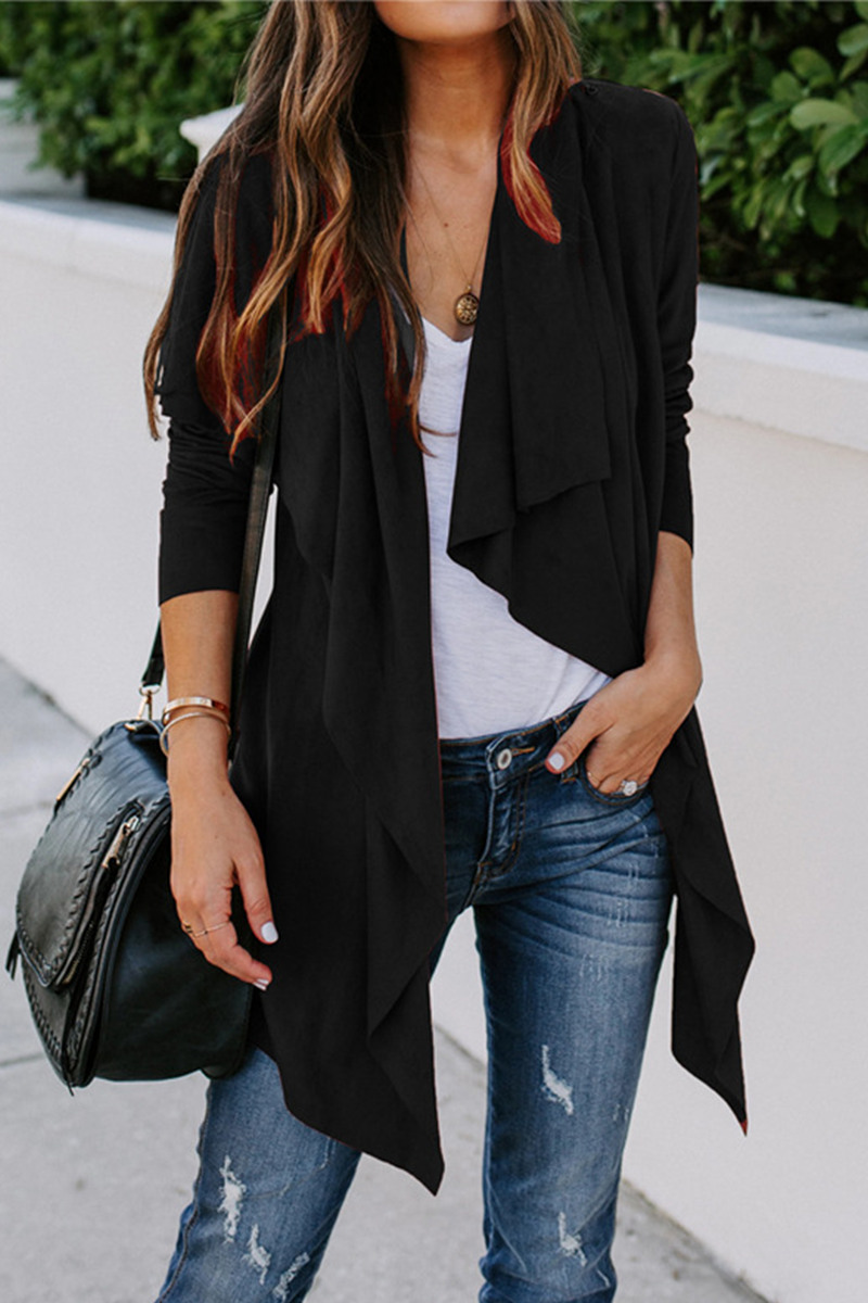 xakxx xakxx-Fashion Solid Patchwork Cardigan Collar Outerwear