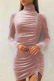 Sexy Elegant Solid Draw String Half A Turtleneck Wrapped Skirt Dresses(8 colors)