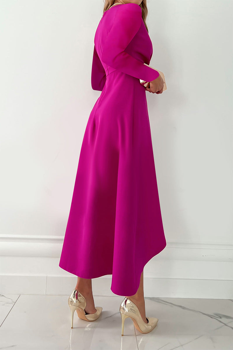 Fashion Solid Patchwork V Neck Asymmetrical Dresses(5 colors)