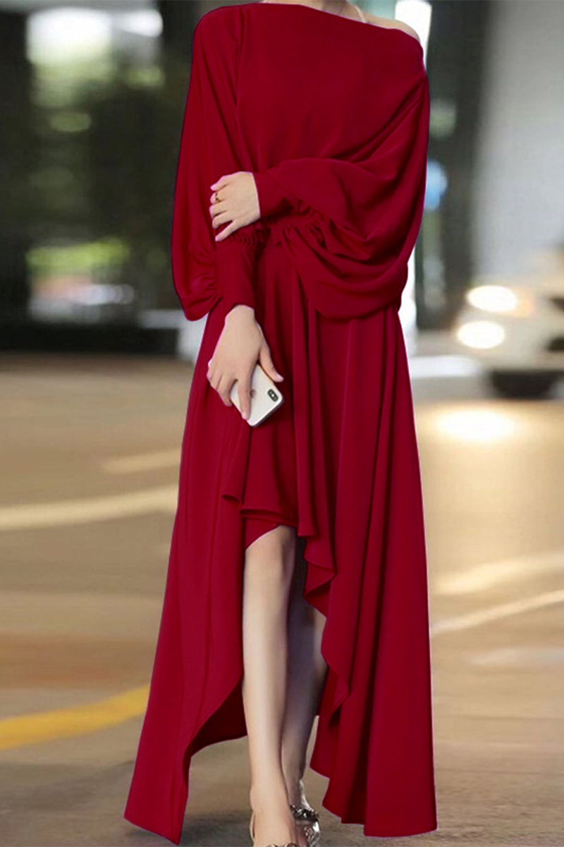 Celebrities Elegant Solid Solid Color Off the Shoulder Asymmetrical Dresses(3 colors)