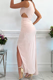Fashion Solid Hollowed Out Oblique Collar Sleeveless Dress Dresses