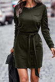 Street Solid Frenulum O Neck One Step Skirt Dresses