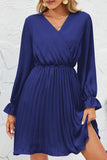 Sweet Patchwork Frenulum Fold V Neck Pleated Dresses(5 Colors)