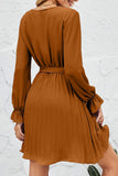 Sweet Patchwork Frenulum Fold V Neck Pleated Dresses(5 Colors)