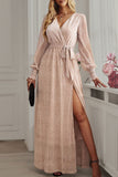 Elegant Formal Solid With Belt V Neck A Line Dresses(5 Colors)