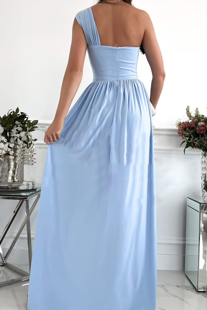 Elegant Formal Solid Asymmetrical Solid Color One Shoulder Irregular Dress Dresses(7 Colors)