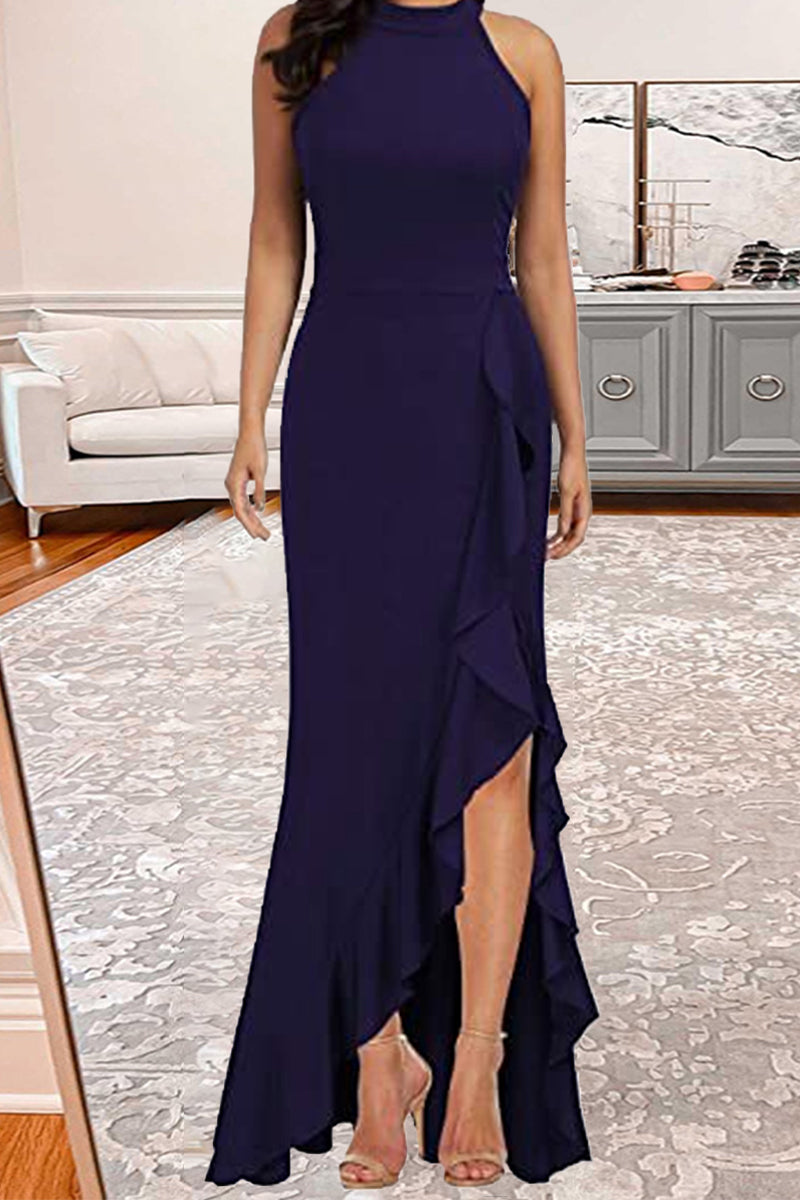 Elegant Formal Solid Solid Color O Neck Irregular Dress Dresses(6 Colors)