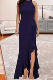 Elegant Formal Solid Solid Color O Neck Irregular Dress Dresses(6 Colors)