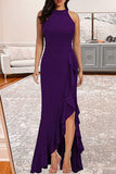 Elegant Formal Solid Solid Color O Neck Irregular Dress Dresses(6 Colors)