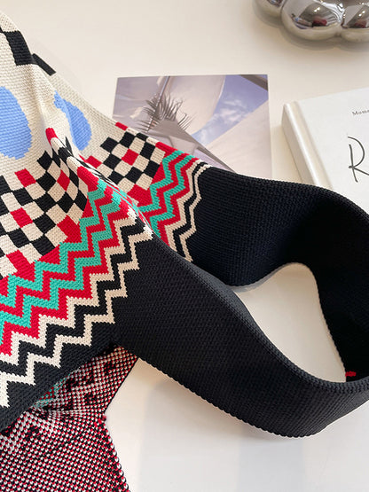 xakxx Checkerboard Striped Bags Woven Handbag