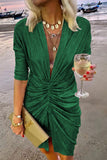 Celebrities Elegant Solid Fold V Neck A Line Dresses(4 Colors)