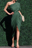 Elegant Solid Fold Oblique Collar Irregular Dress Dresses(3 Colors)