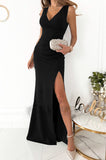 Celebrities Elegant Solid Slit Fold V Neck Evening Dress Dresses