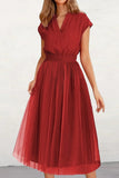 Celebrities Elegant Solid Mesh V Neck Princess Dresses