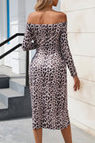 Sexy Street Animal Print Patchwork Frenulum Off the Shoulder Printed Dress Dresses(4 Colors)