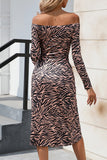Sexy Street Animal Print Patchwork Frenulum Off the Shoulder Printed Dress Dresses(4 Colors)