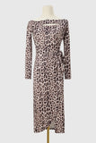 Sexy Street Animal Print Patchwork Frenulum Off the Shoulder Printed Dress Dresses(4 Colors)
