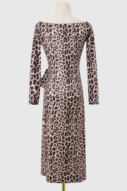 Sexy Street Animal Print Patchwork Frenulum Off the Shoulder Printed Dress Dresses(4 Colors)