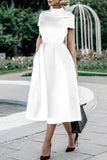 Celebrities Elegant Solid Solid Color O Neck Waist Skirt Dresses(4 Colors)
