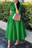 Celebrities Elegant Solid Solid Color O Neck Waist Skirt Dresses(4 Colors)