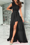 Elegant Formal Solid Backless Oblique Collar Evening Dress Dresses(3 Colors)