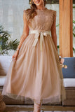 Celebrities Elegant Solid Mesh O Neck Princess Dresses