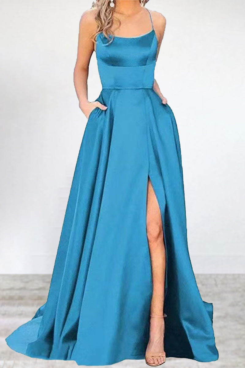 Sexy Formal Solid High Opening U Neck Evening Dress Dresses(16 Colors)