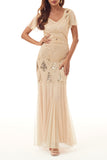 Elegant Formal Beading Zipper V Neck Evening Dress Dresses