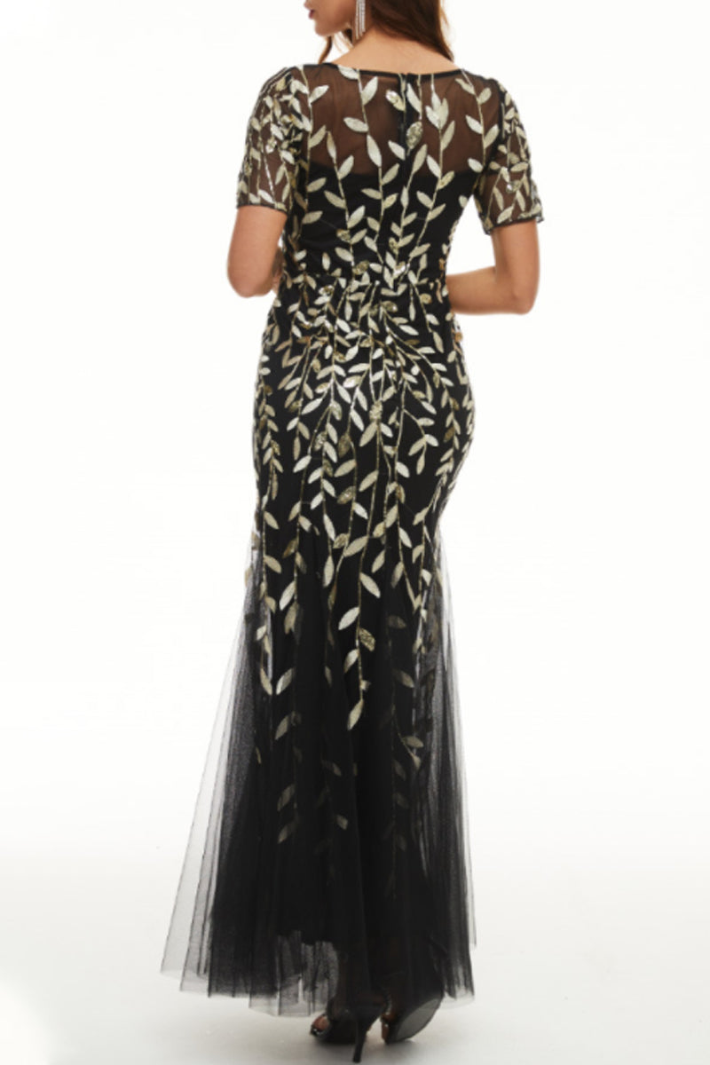 Celebrities Elegant Patchwork Sequins O Neck Evening Dress Dresses