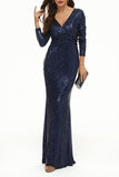 Celebrities Elegant Solid Sequins V Neck Evening Dress Dresses