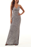 Elegant Formal Solid Sequins V Neck Evening Dress Dresses(5 Colors)