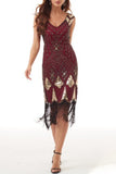 College Formal Patchwork Tassel Sequins Beading V Neck Evening Dress Dresses(3 Colors)