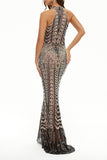 Celebrities Elegant Patchwork Contrast Halter Evening Dress Dresses(4 Colors)