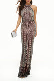 Celebrities Elegant Patchwork Contrast Halter Evening Dress Dresses(4 Colors)
