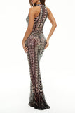 Celebrities Elegant Patchwork Contrast Halter Evening Dress Dresses(4 Colors)