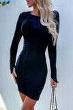 Sexy Solid Patchwork O Neck Wrapped Skirt Dresses