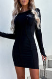 Sexy Solid Patchwork O Neck Wrapped Skirt Dresses