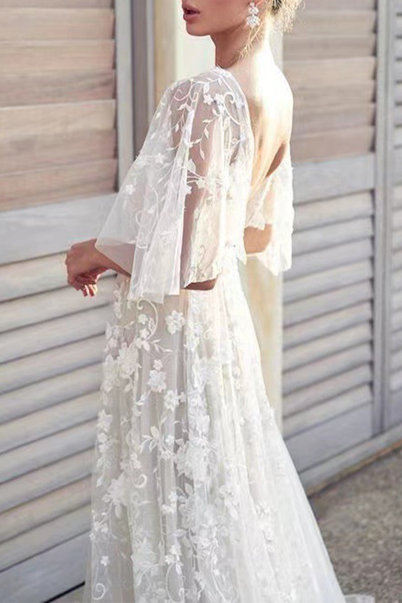 Elegant Formal Solid Lace Backless V Neck Dresses
