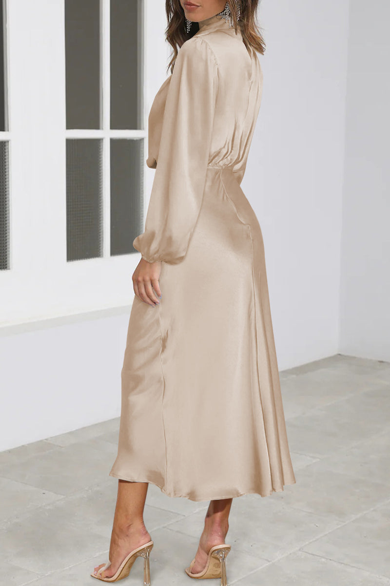 Elegant Solid Fold Half A Turtleneck Dresses