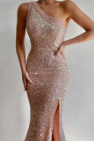 Celebrities Elegant Solid Sequins Oblique Collar Dresses