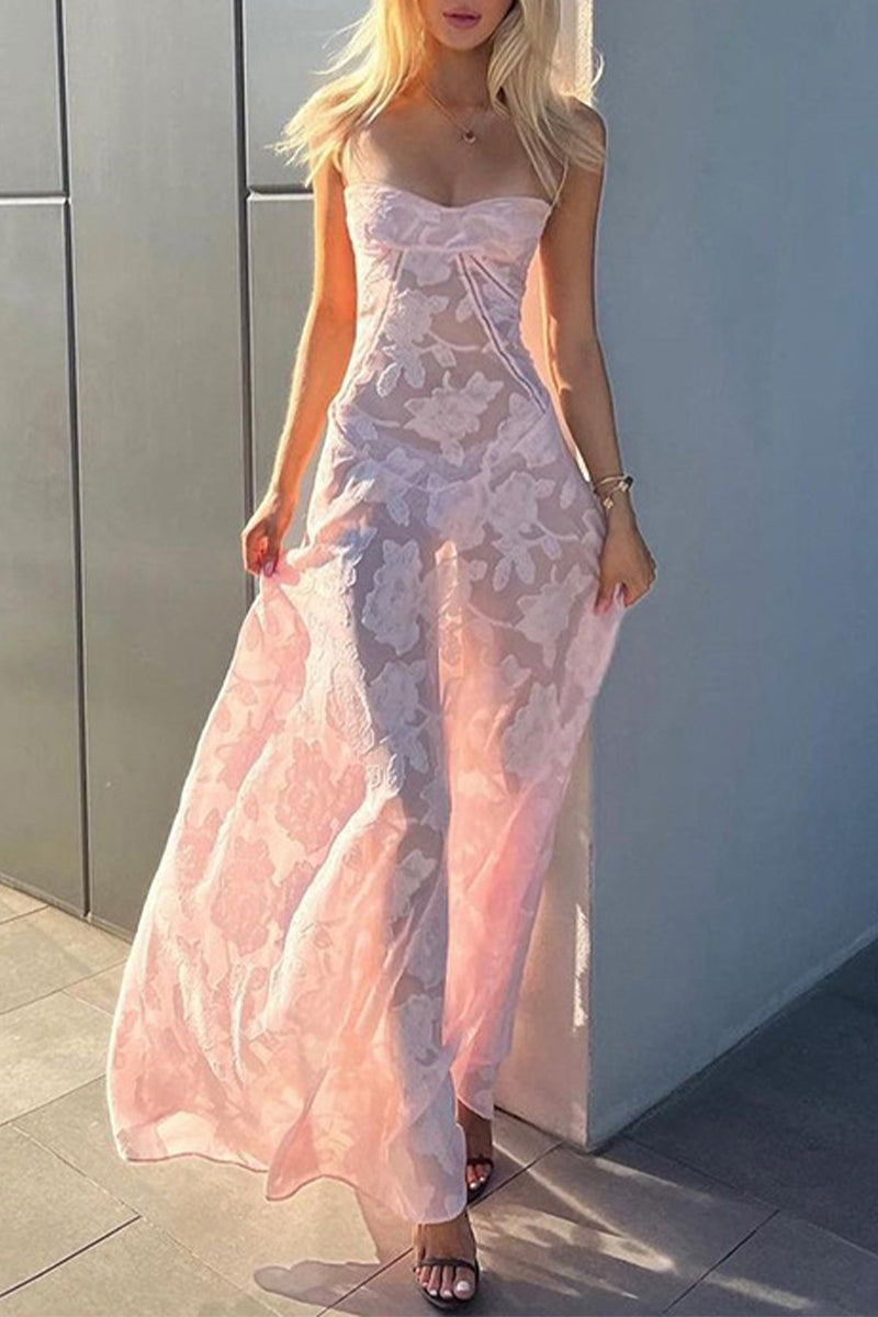 Elegant Formal Solid See-through Evening Dress Dresses