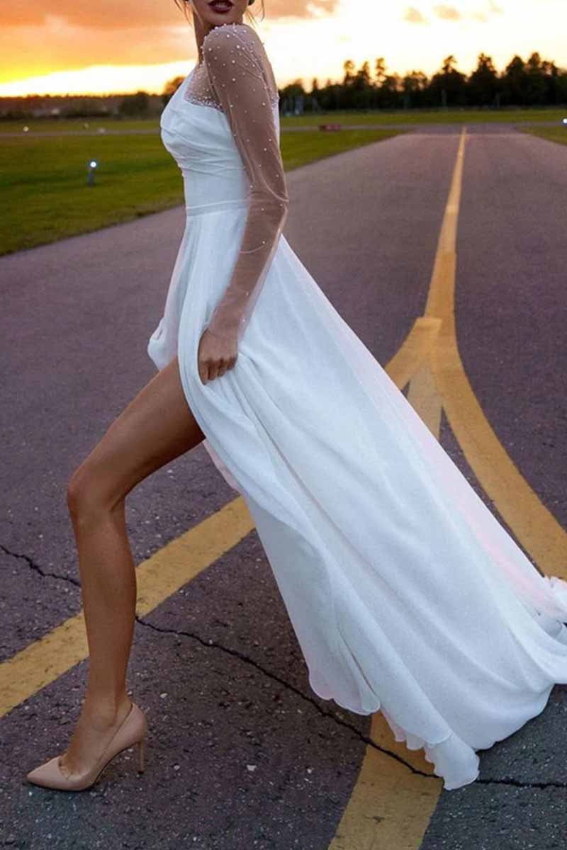 Elegant Solid Patchwork O Neck Evening Dress Dresses
