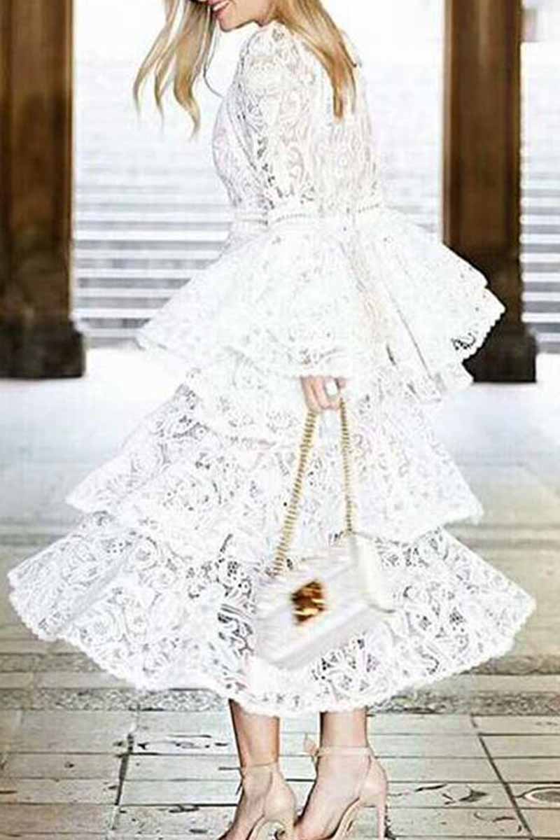 Elegant Solid Hollowed Out Patchwork O Neck Princess Dresses