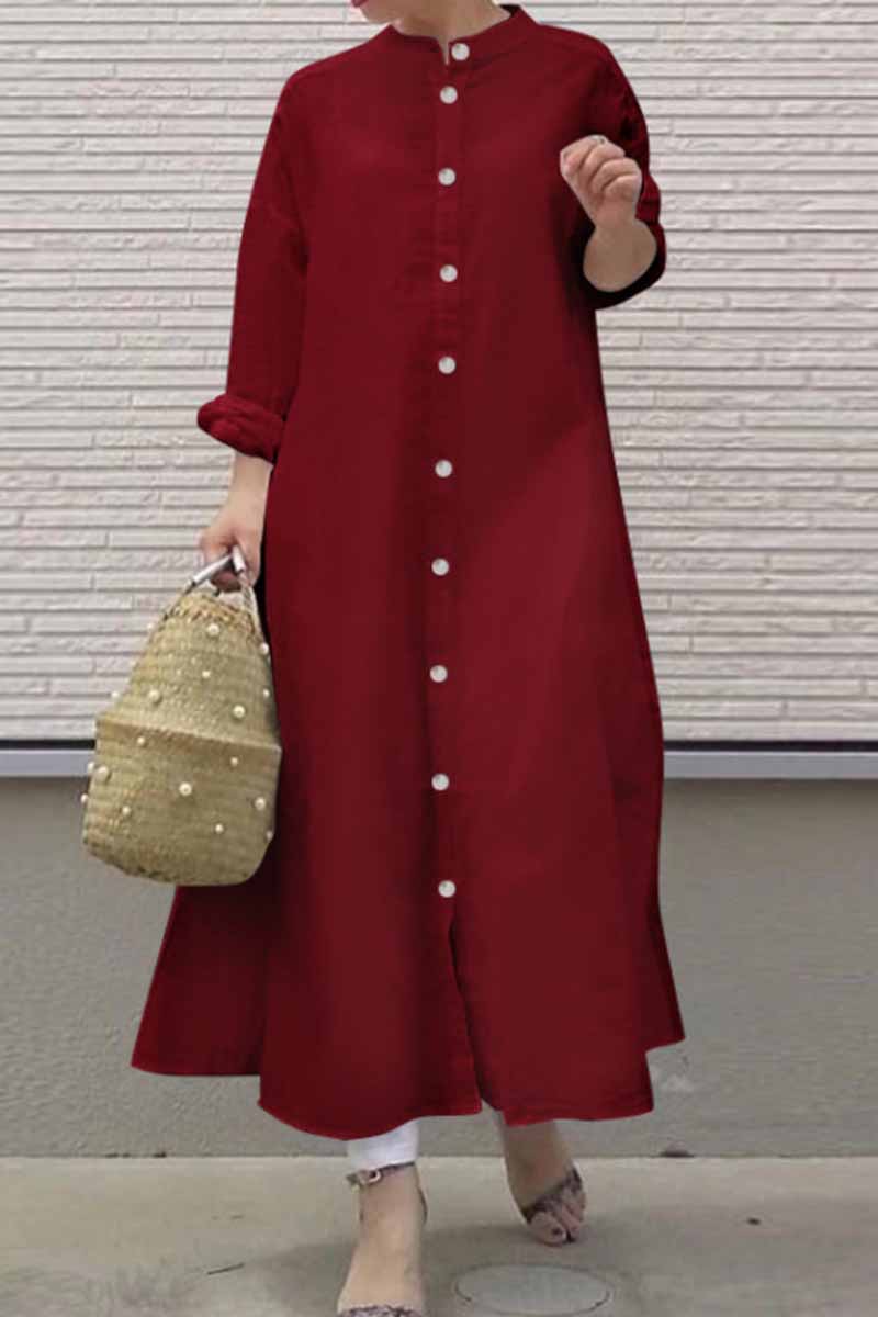 Street Solid Mandarin Collar Shirt Dress Dresses(3 Colors)