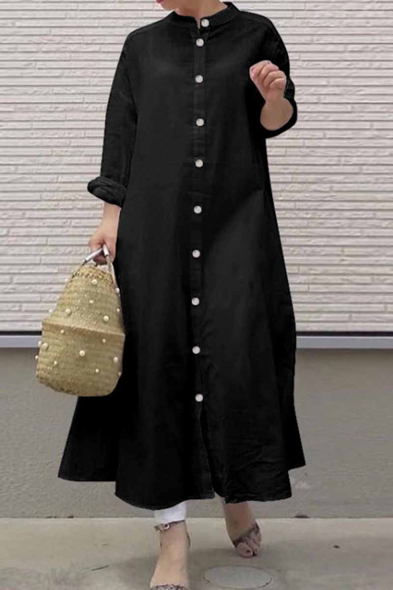Street Solid Mandarin Collar Shirt Dress Dresses(3 Colors)