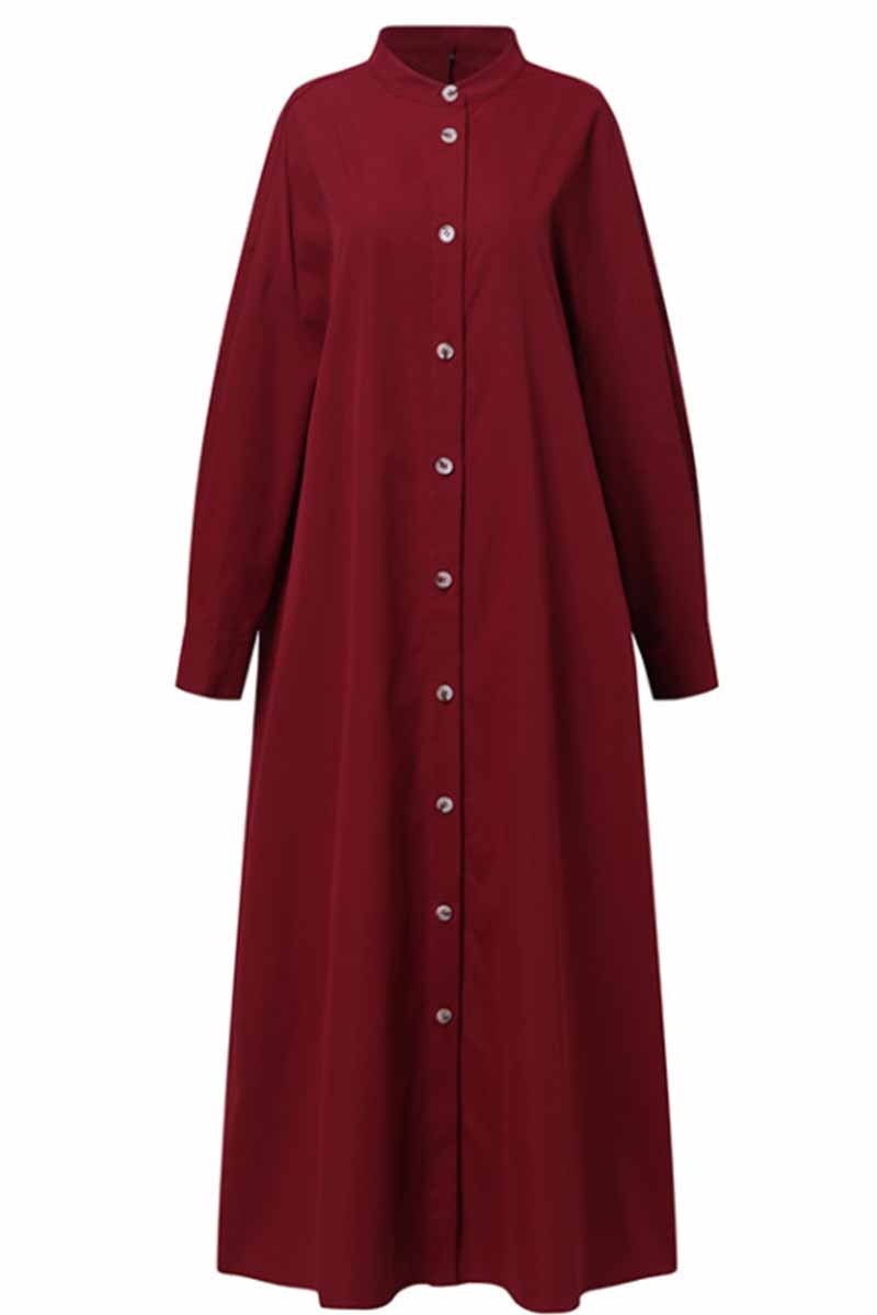 Street Solid Mandarin Collar Shirt Dress Dresses(3 Colors)