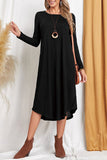 Casual Simplicity Solid Pocket O Neck Long Sleeve Dresses(6 Colors)