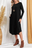 Casual Simplicity Solid Pocket O Neck Long Sleeve Dresses(6 Colors)